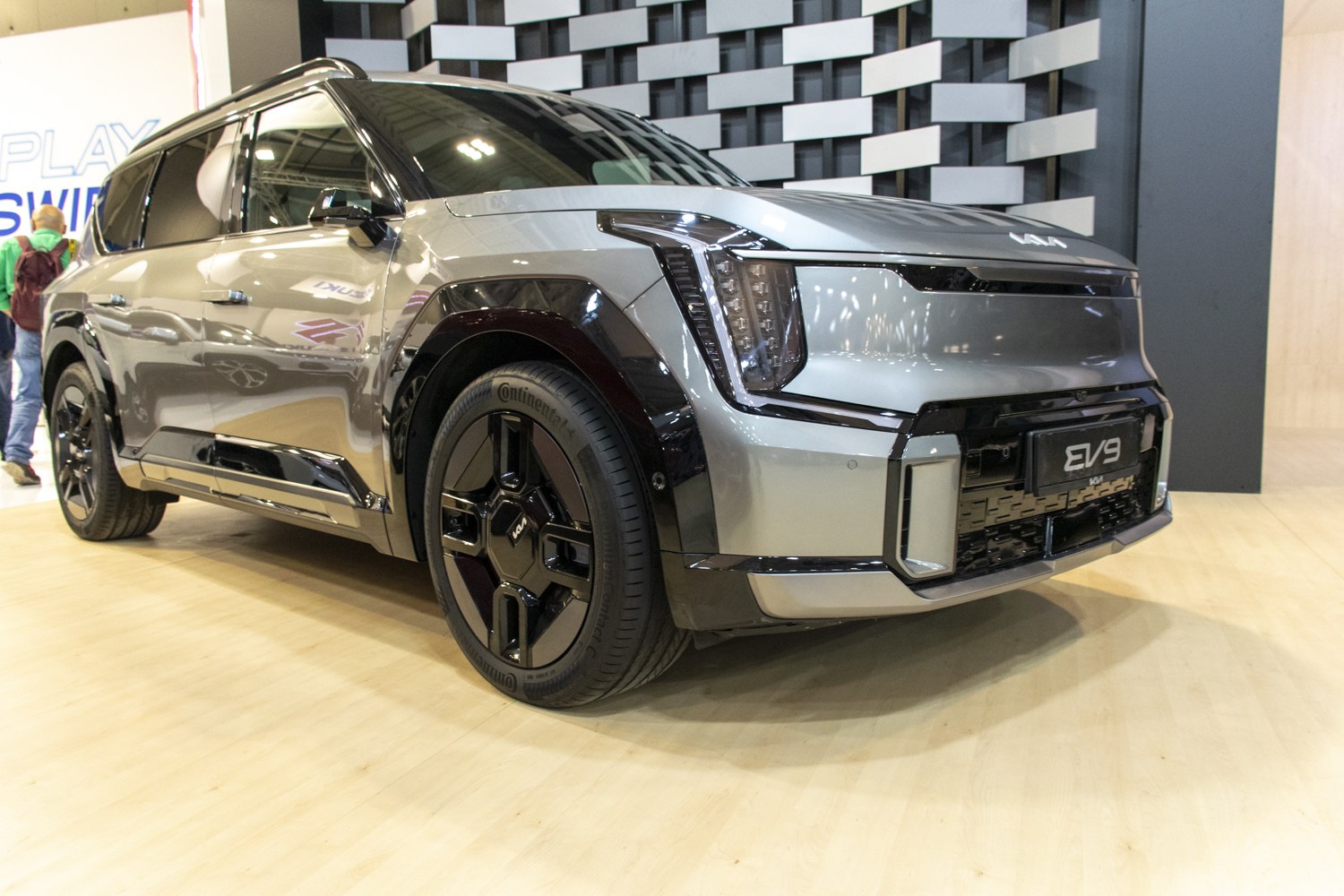 Front view of electric SUV with LED headlights and alloy wheels