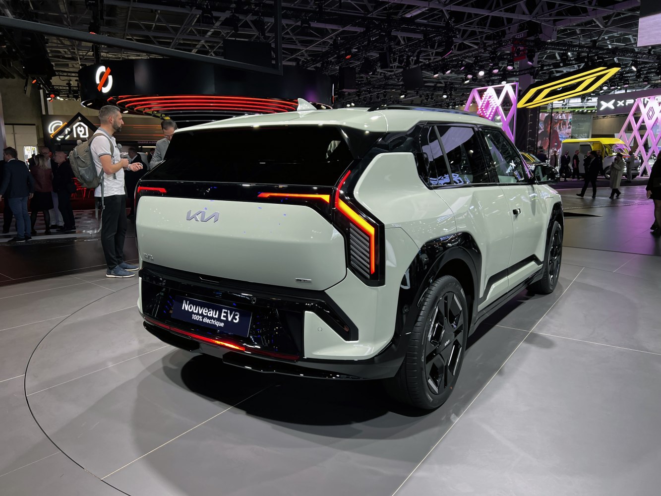 Rear view of electric SUV with unique LED tail lights and modern design