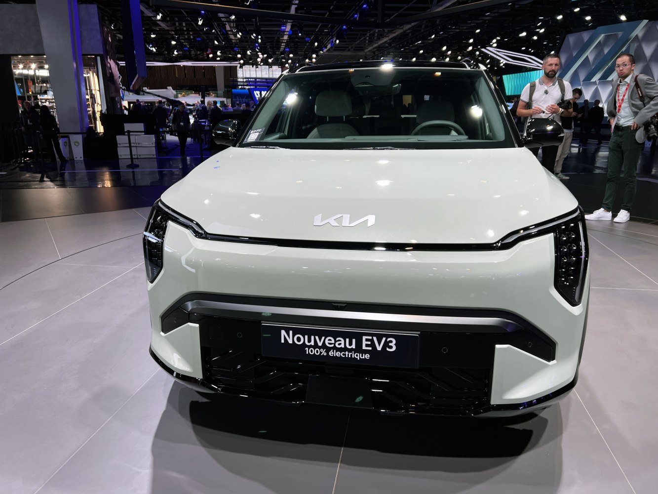 Front view with LED headlights and sleek grille of new electric vehicle