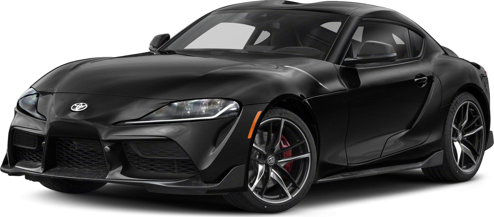front side view, black sports coupe, sporty alloy wheels