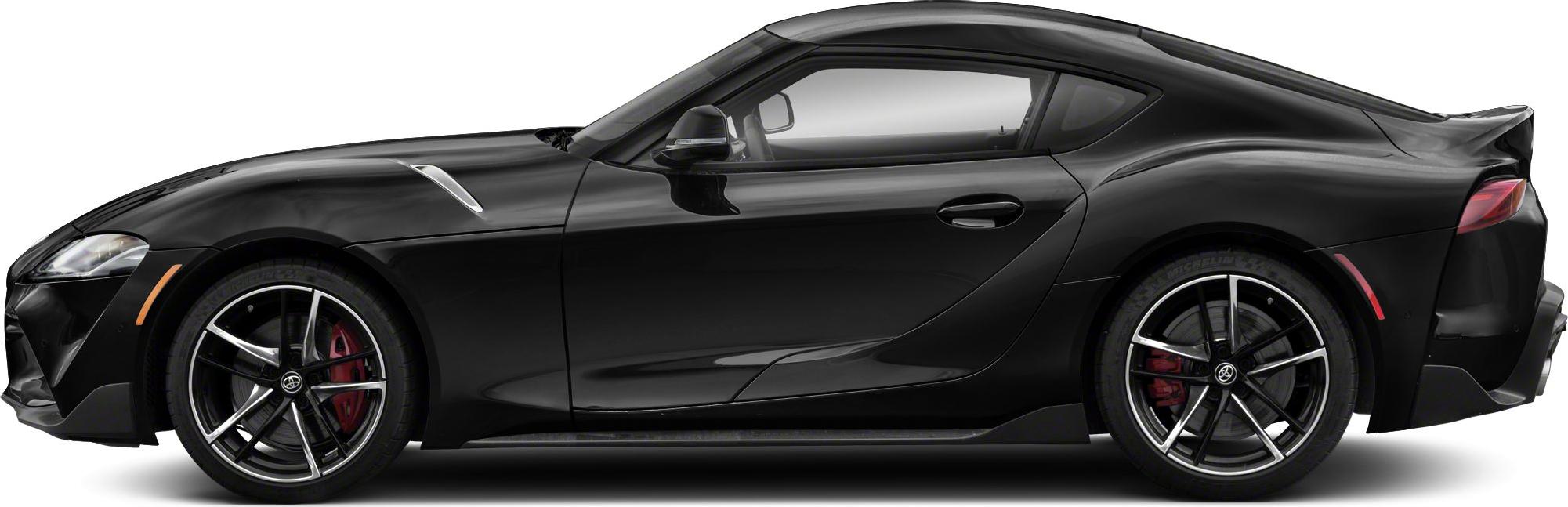 Sleek side profile of a sports coupe with aerodynamic lines and sporty wheels