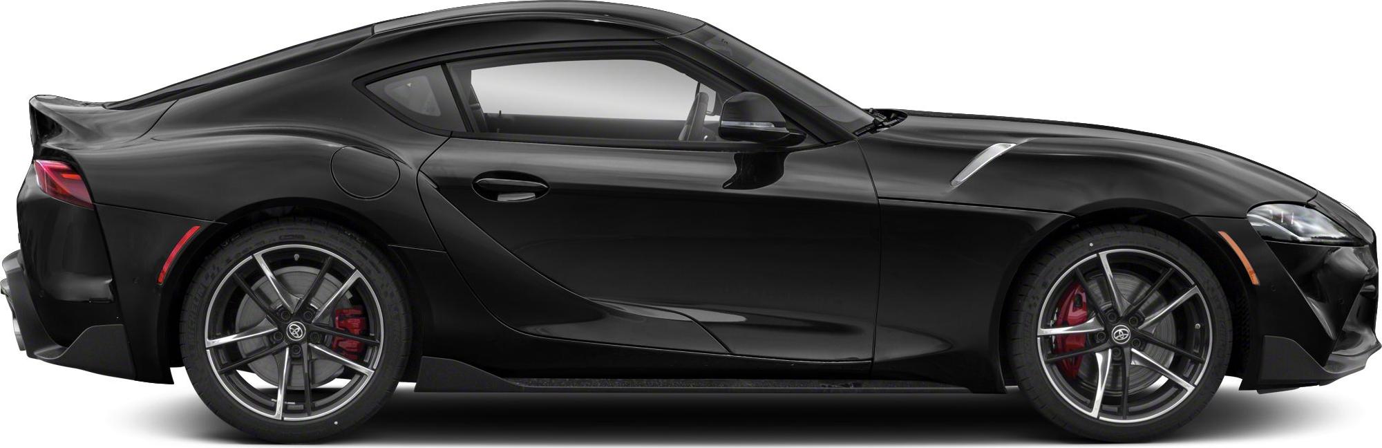 Black sports coupe side profile with aerodynamic body and alloy wheels.