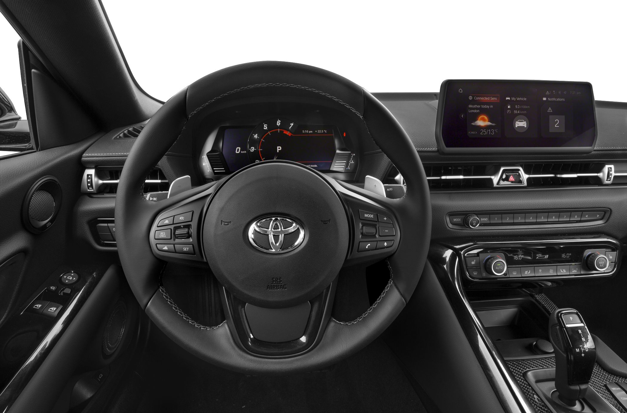 Digital dashboard and multifunction steering wheel with control buttons