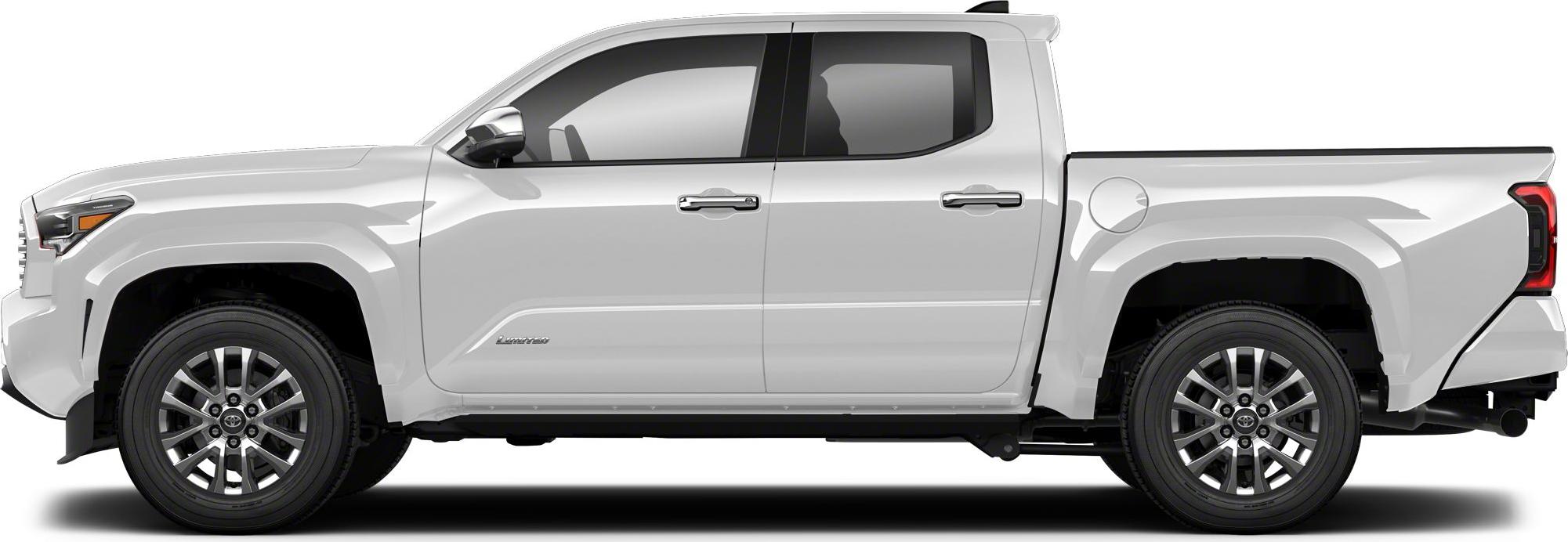 Side profile of double cab pickup with alloy wheels and long bed