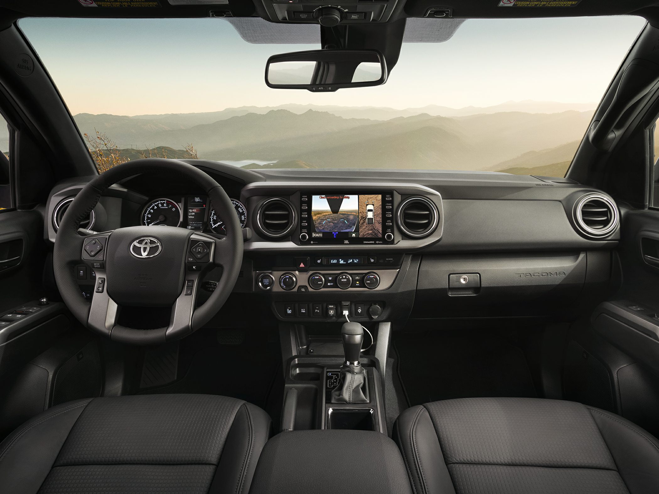 Dashboard, steering wheel, infotainment system interior view