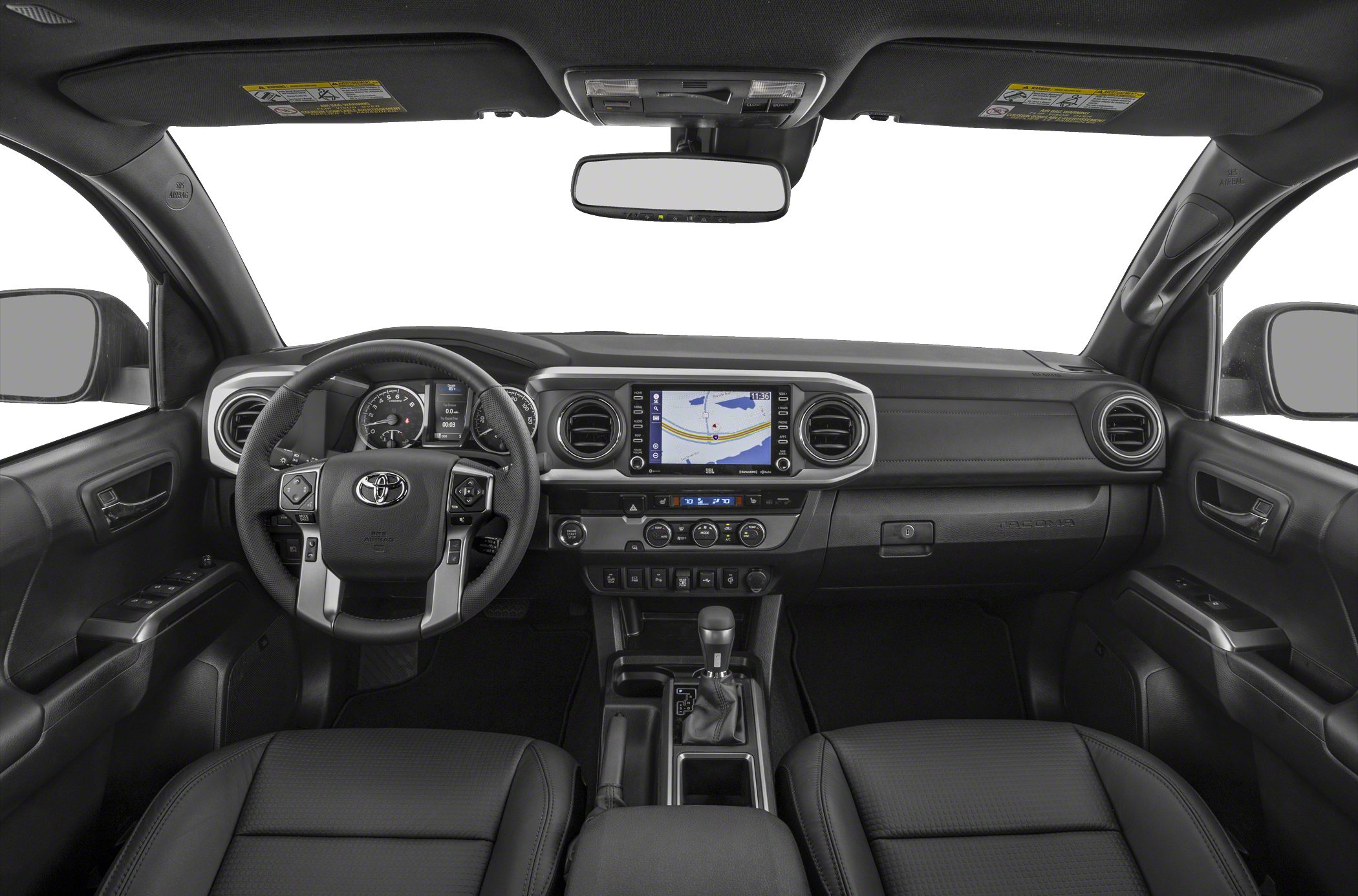 Dashboard with steering wheel and touchscreen infotainment system