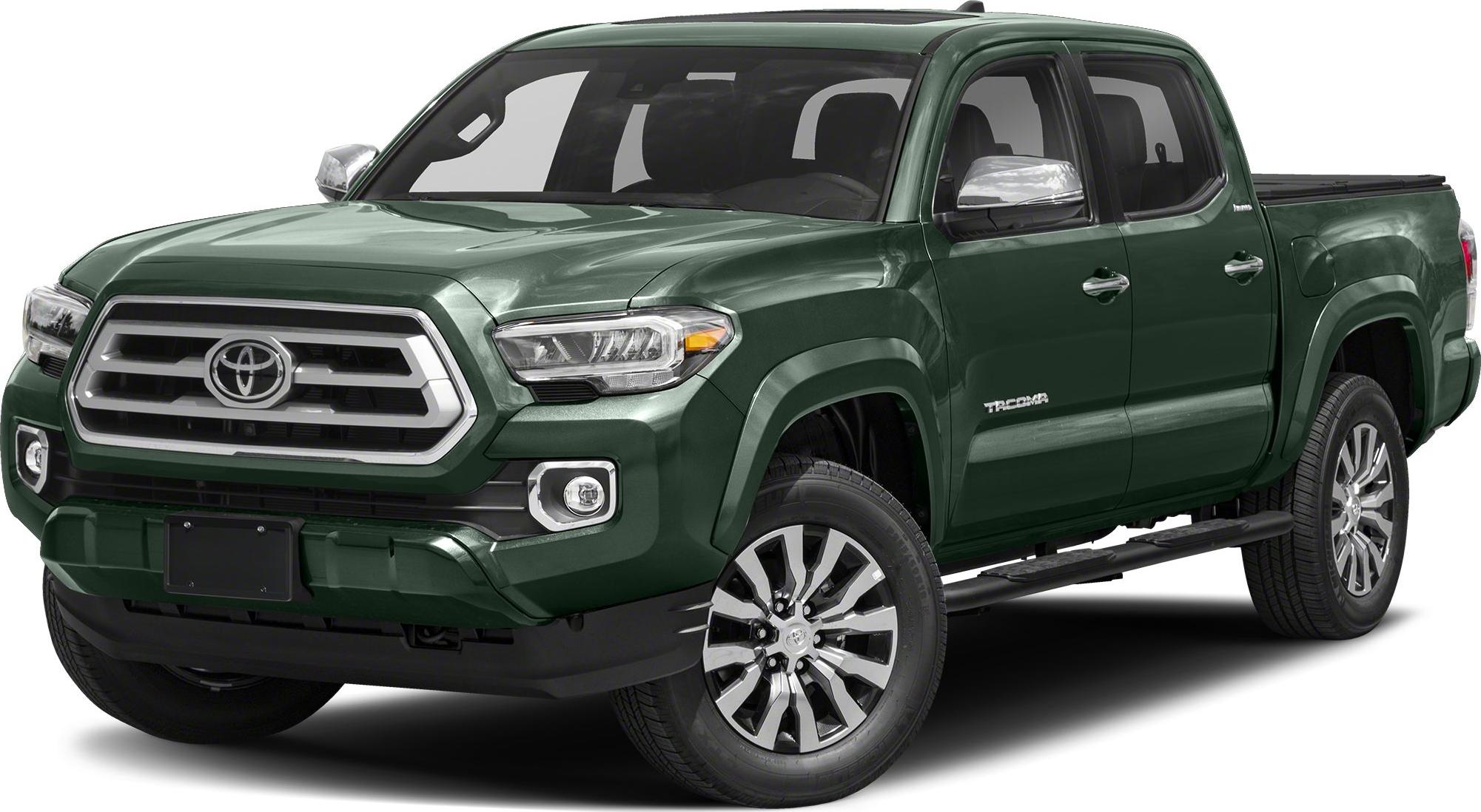 Front view of mid-size pickup with bold grille and LED headlights