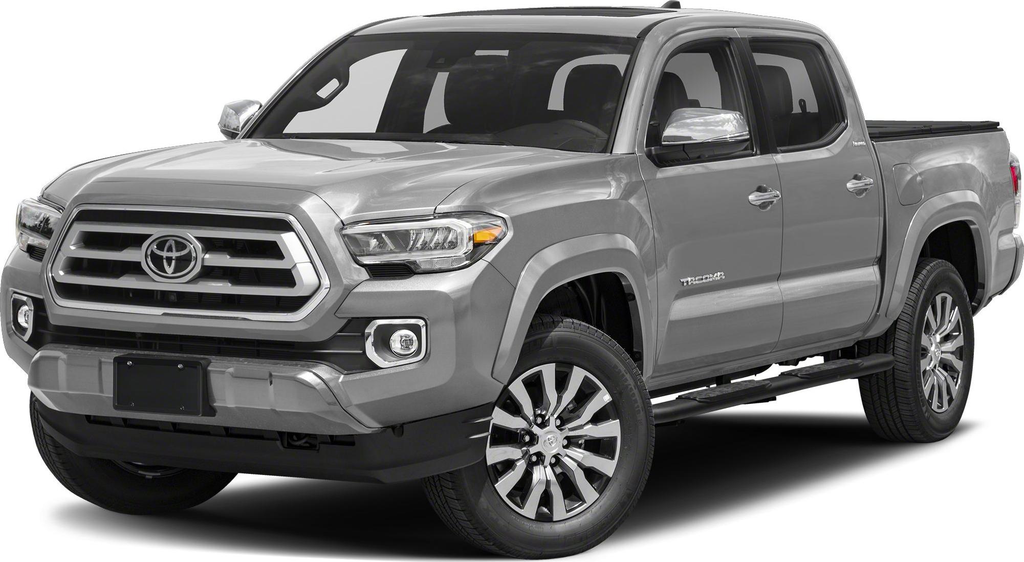 Front side view of midsize double cab pickup with alloy wheels and modern headlights