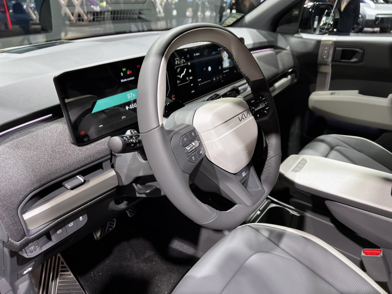 Modern steering wheel with dual digital display dashboard