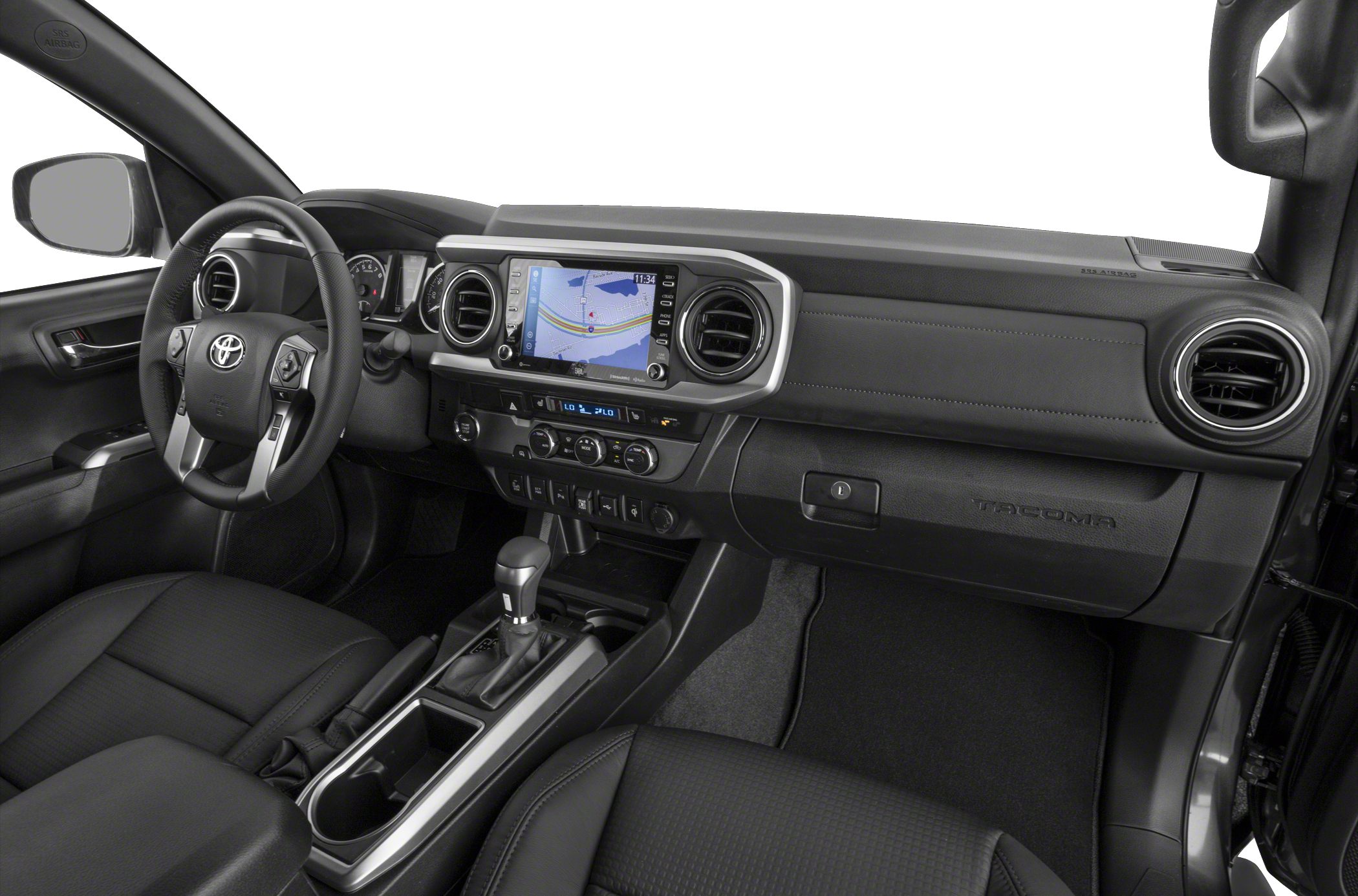 Dashboard with infotainment, steering wheel and center console with gear shifter
