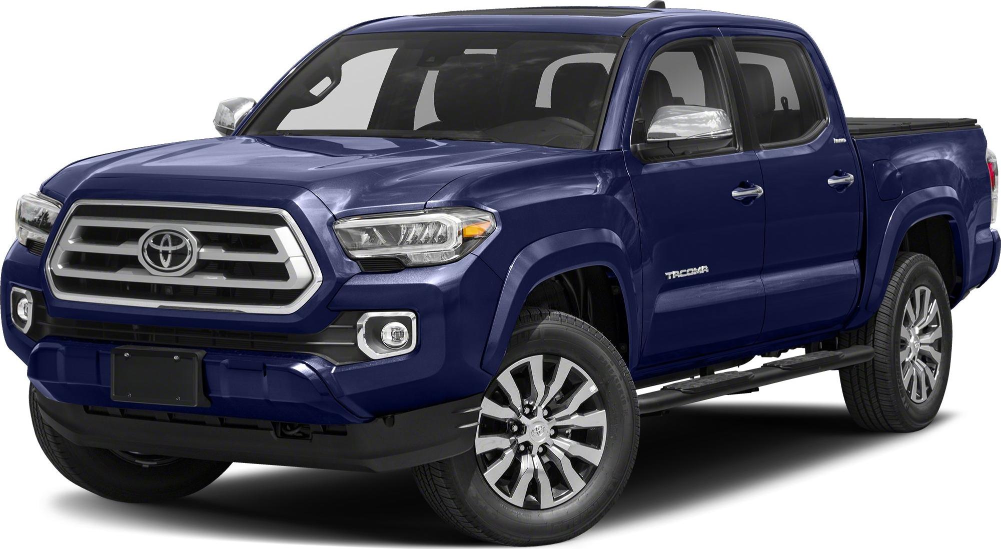 Front and side view of mid-size double cab pickup truck with facelifted grille and LED headlights