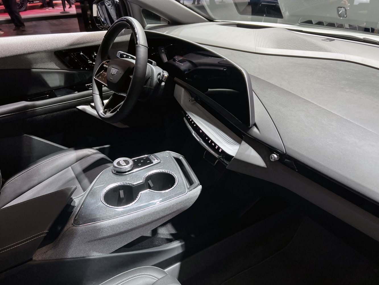 Modern car interior with digital dashboard and center console controls
