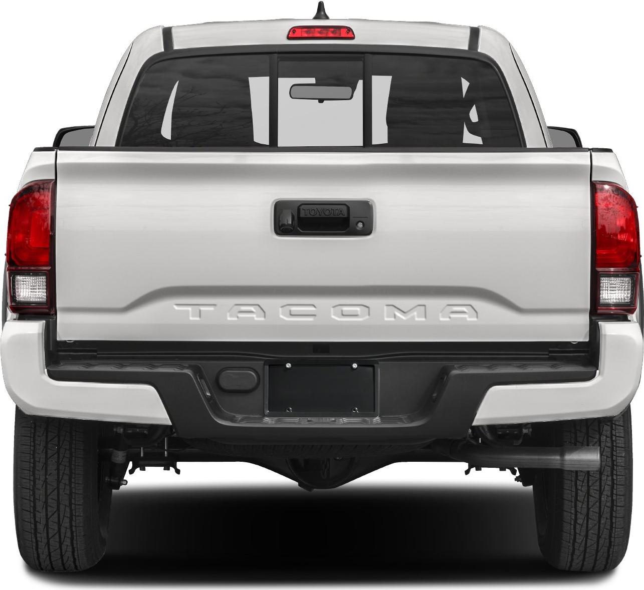 Rear tailgate with embossed logo and taillights