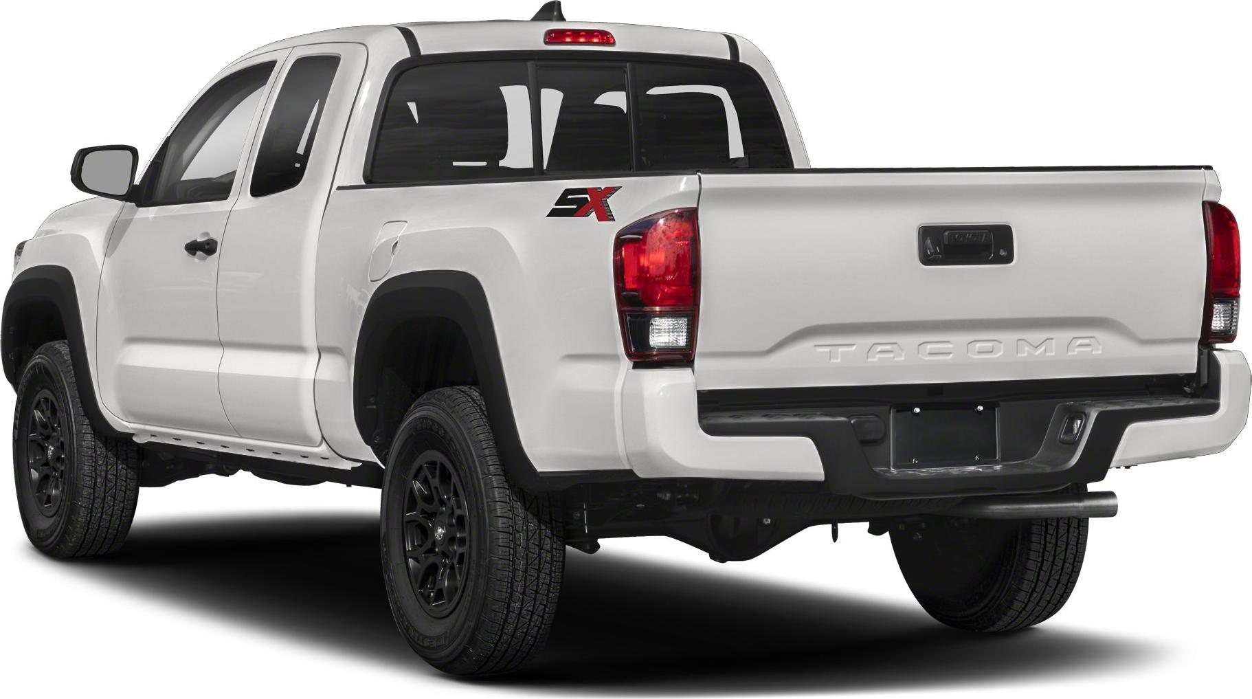 Rear view of pickup truck with SX badge and black wheels