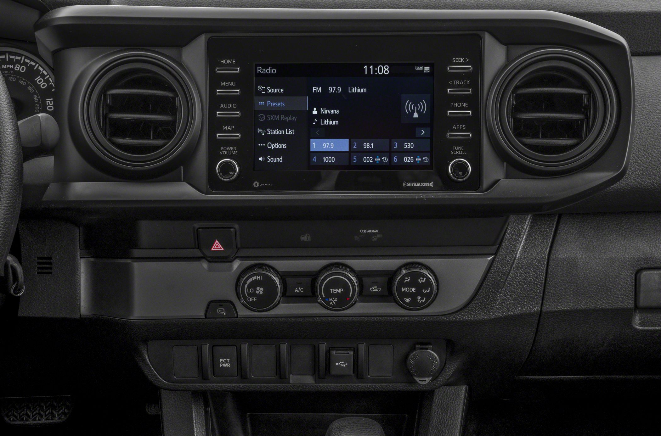 Dashboard with infotainment system and climate controls