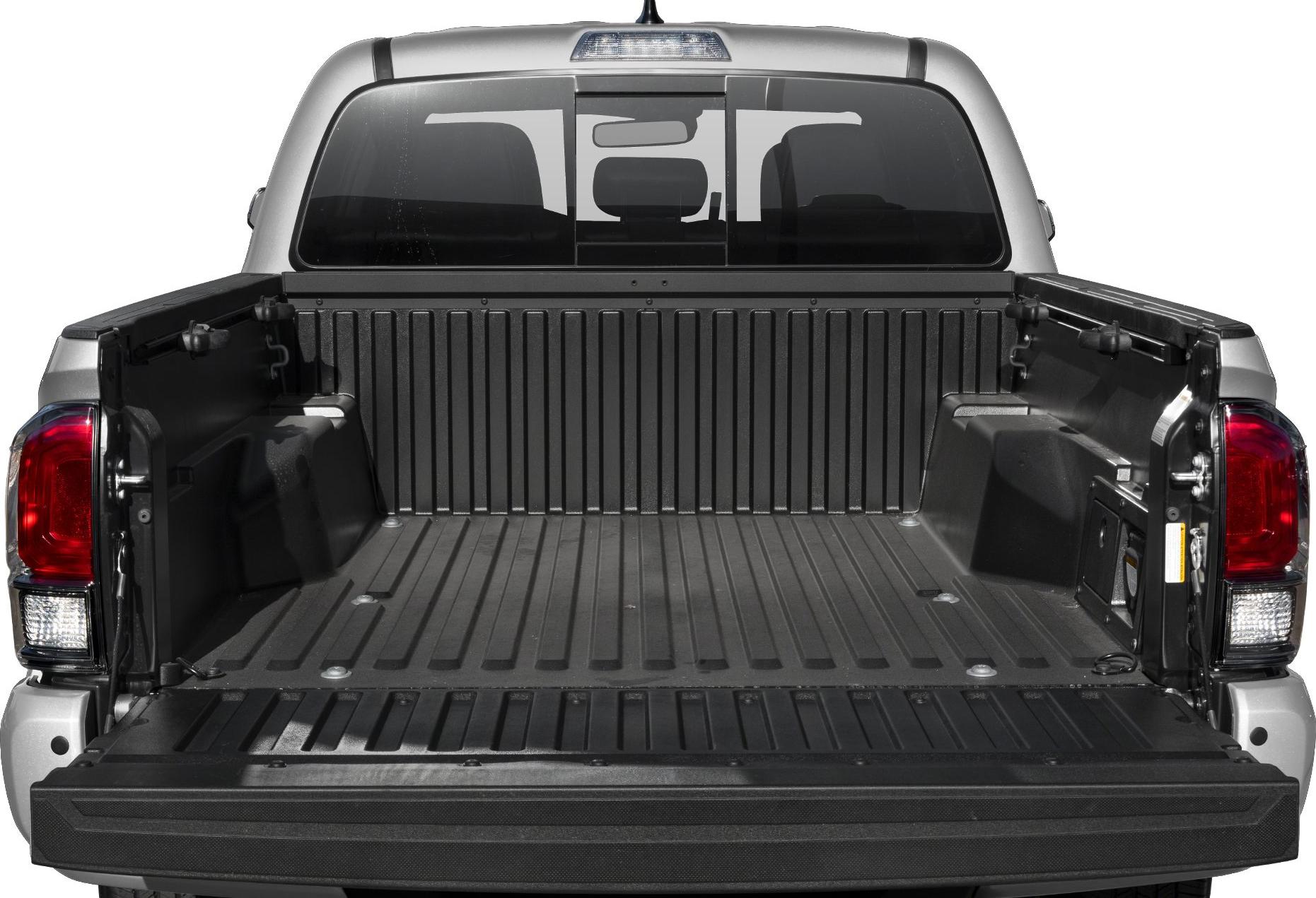 Open pickup bed with protective liner and open tailgate