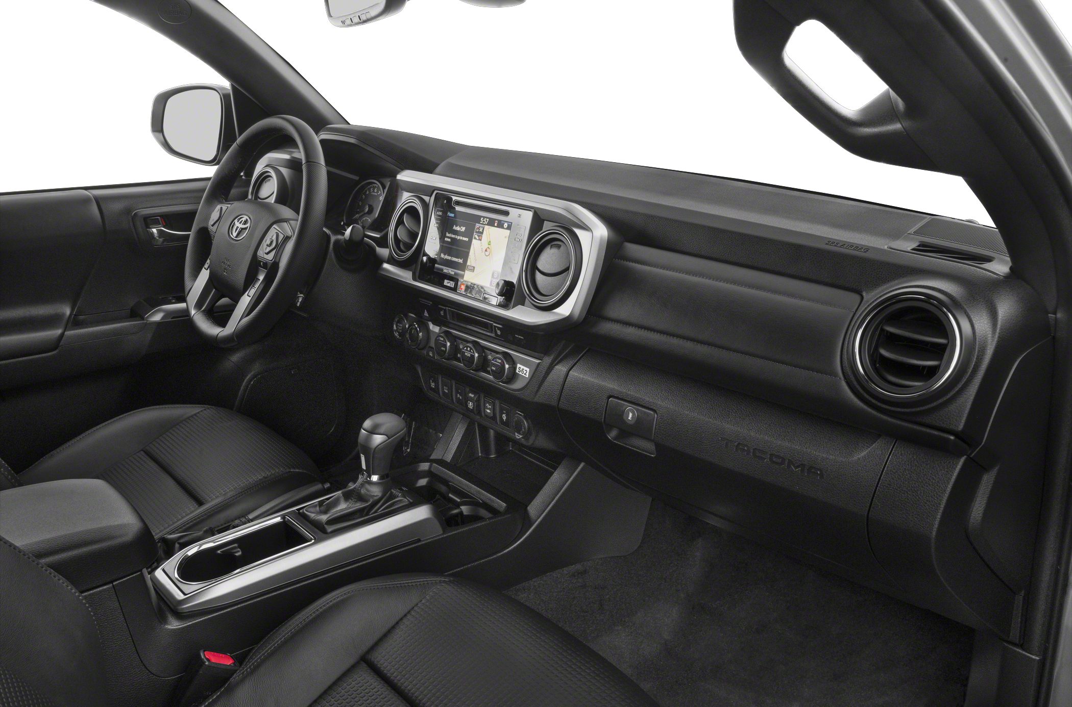 Dashboard with touchscreen display and control panel in modern pickup interior