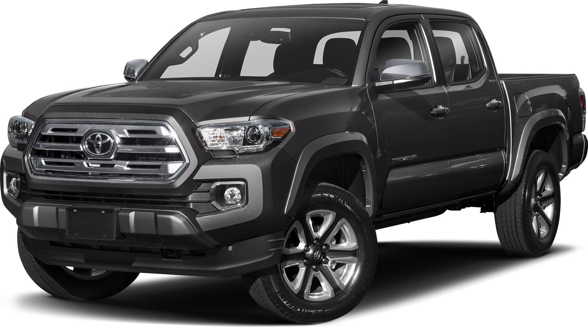 Front three-quarter view of a mid-size pickup with double cab and prominent grille
