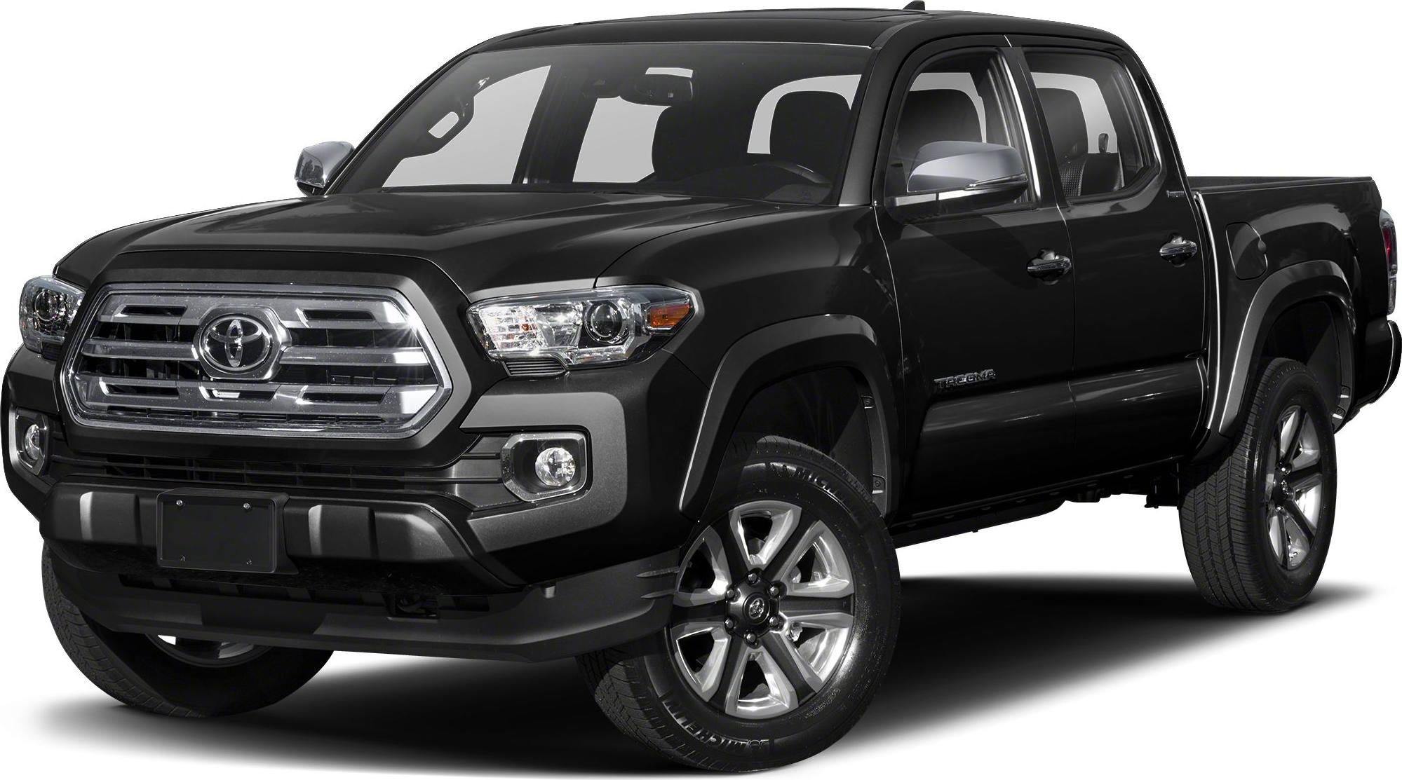 Black double cab pickup truck front and side view with alloy wheels and prominent grille