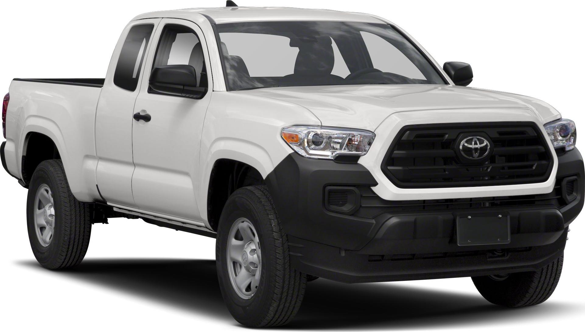 Front and side view of extended cab pickup truck with black grille and white body