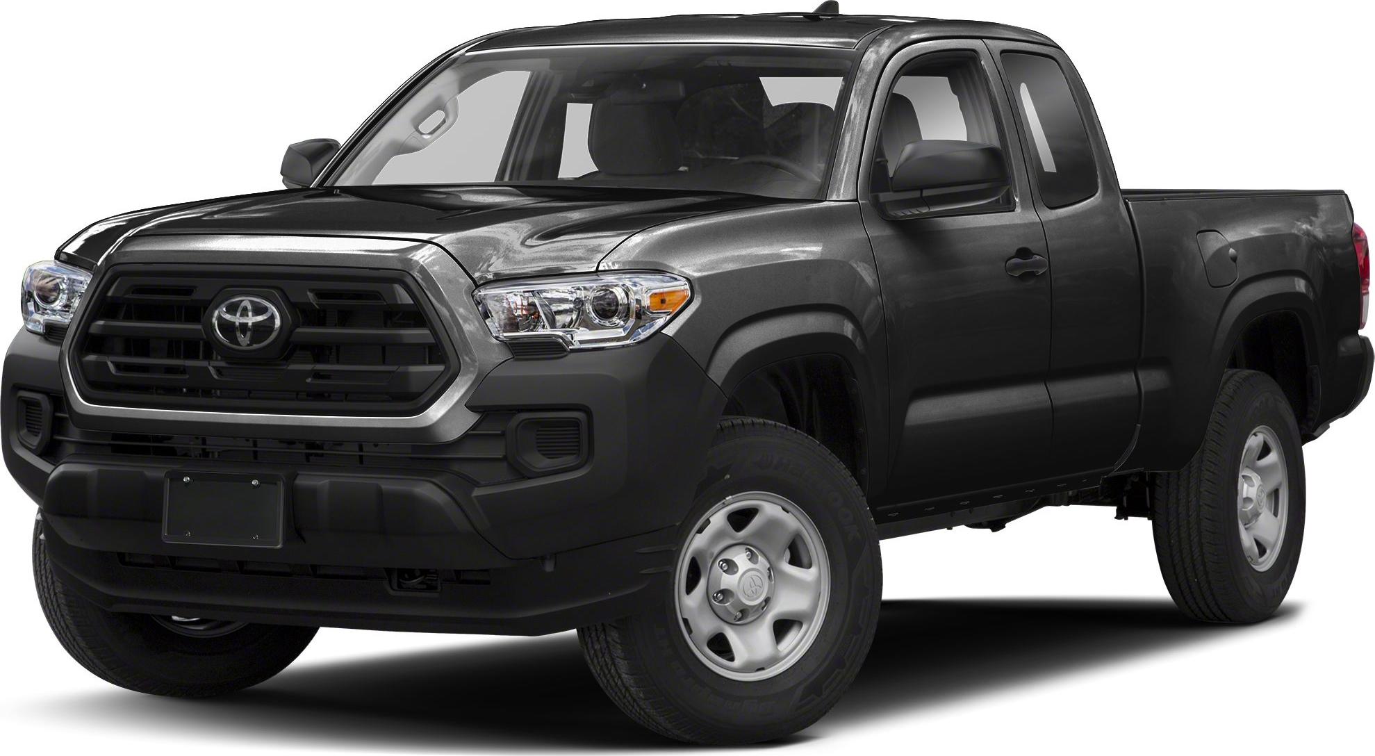 Front and side view of black pickup with access cab and distinct grille