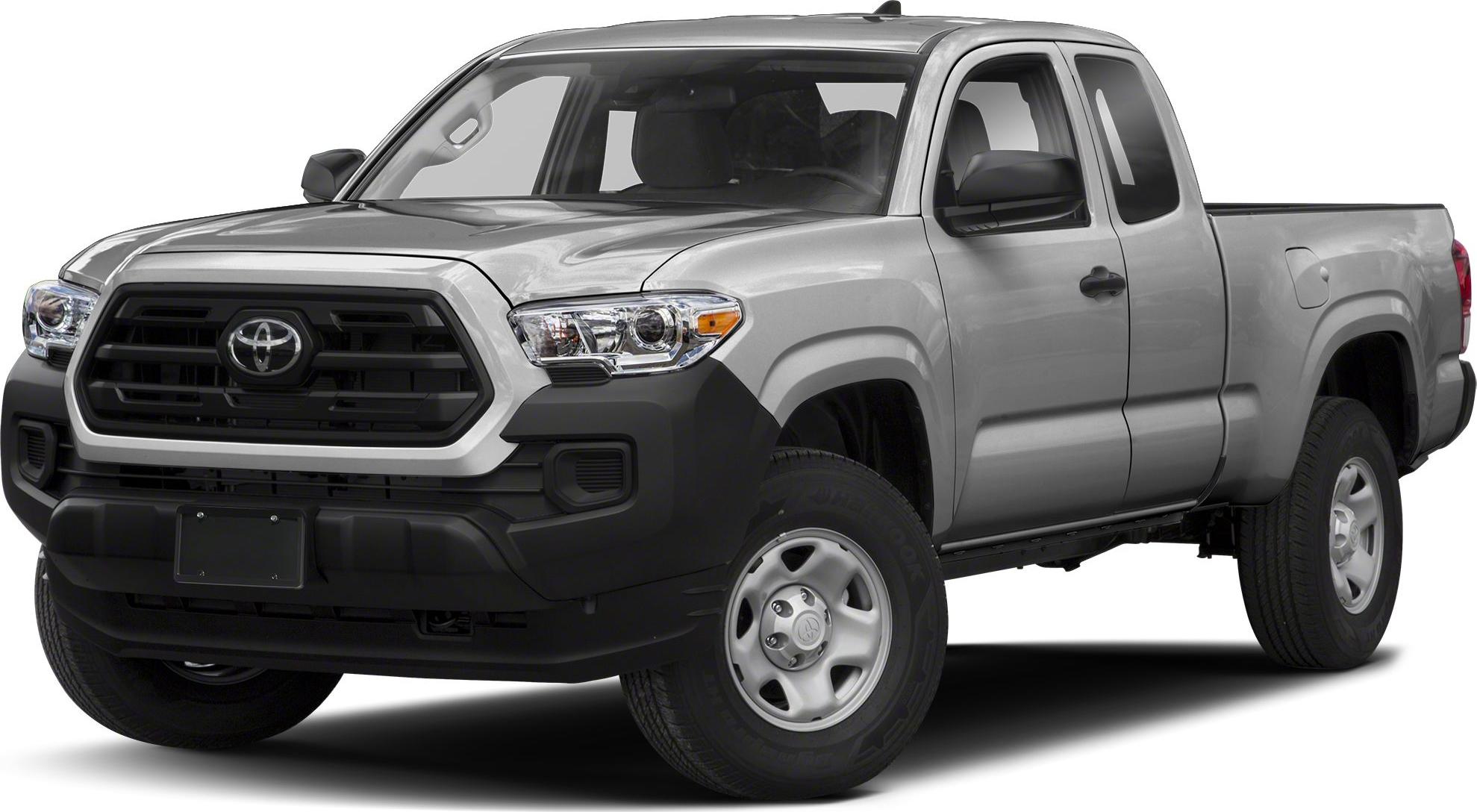 Front and side view of access cab pickup with prominent grille and rugged design