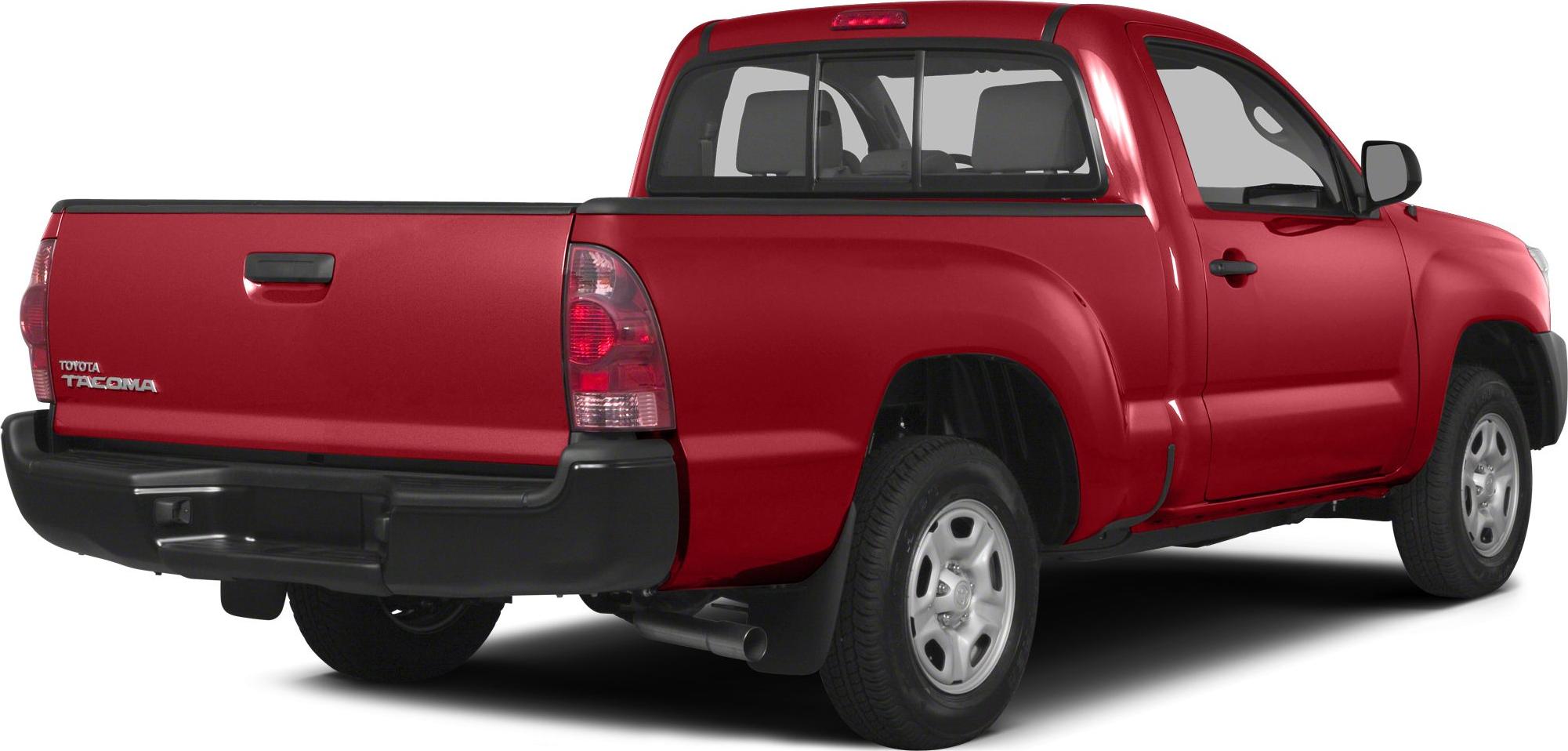 Red pickup truck showing rear tailgate and side profile