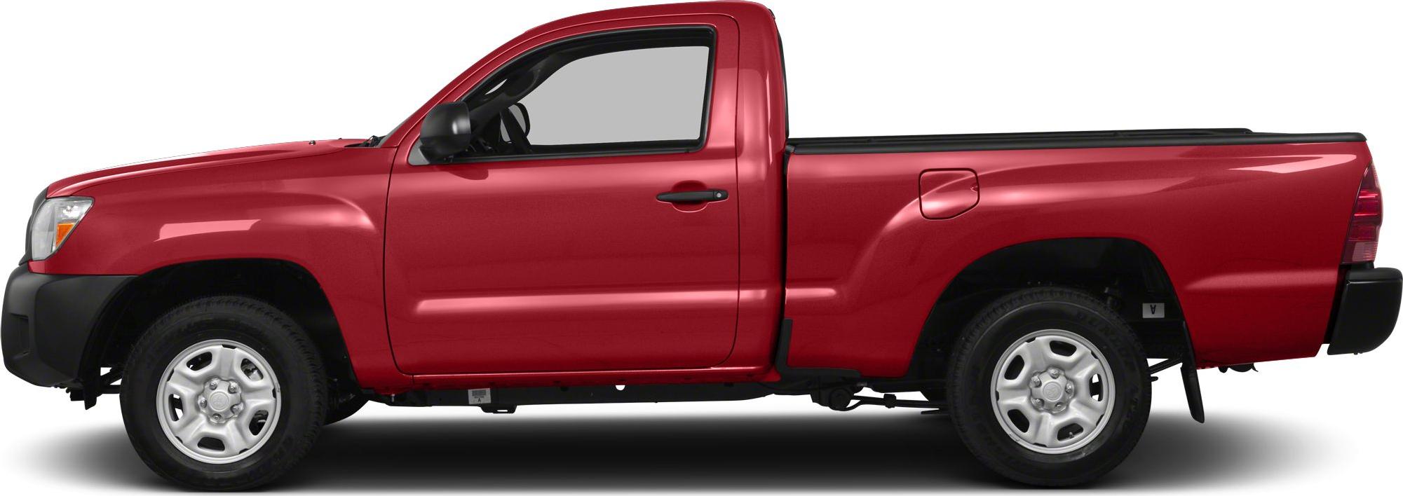 Red pickup truck side profile with compact access cab and cargo bed