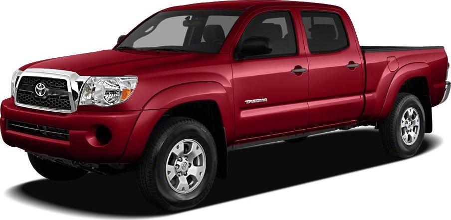 Red pickup truck with robust front grille and extended double cab