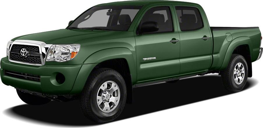 Green double cab pickup truck front and side view with chrome grille and alloy wheels
