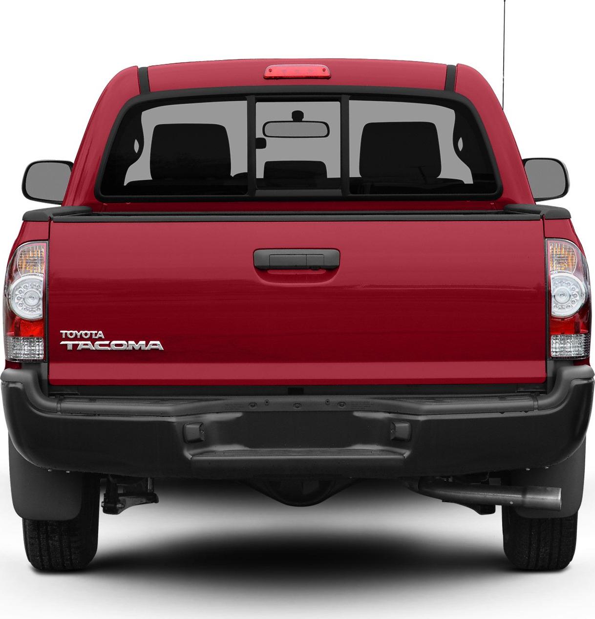 Rear view of pickup truck tailgate and cabin window