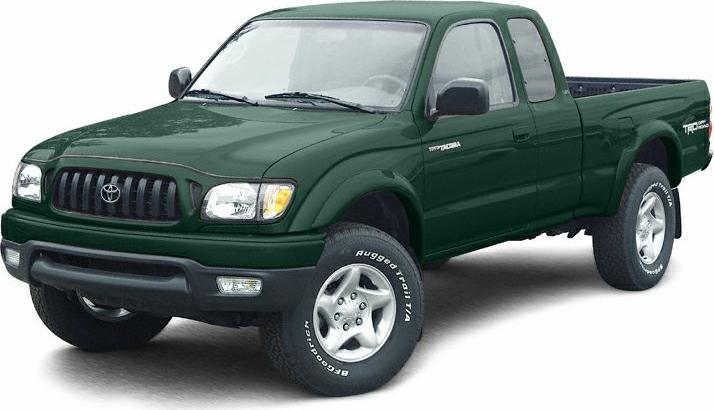 Green extended cab pickup truck with off-road tires and rugged front design