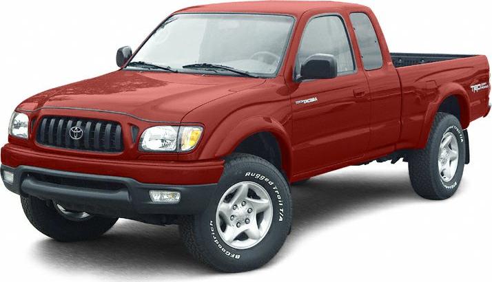 Red pickup truck front and side view with extended cab and rugged tires
