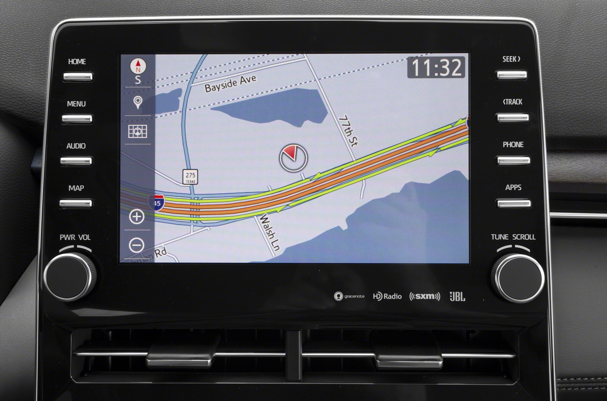 In-car navigation touchscreen with GPS map and control buttons