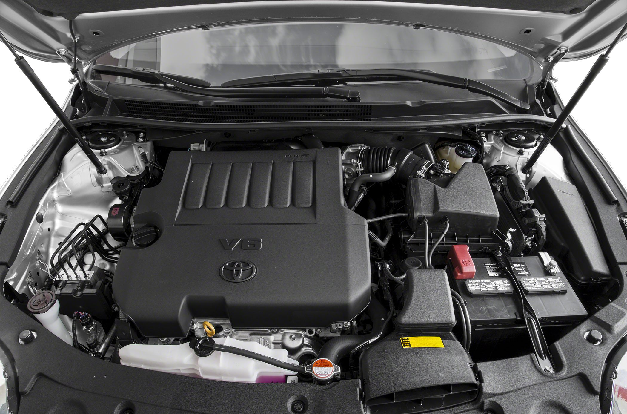 Modern V6 engine cover with air intake and battery setup