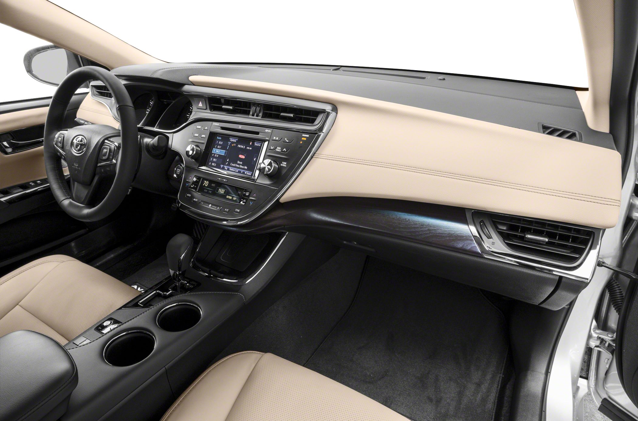 Modern dashboard with touchscreen and center console cup holders