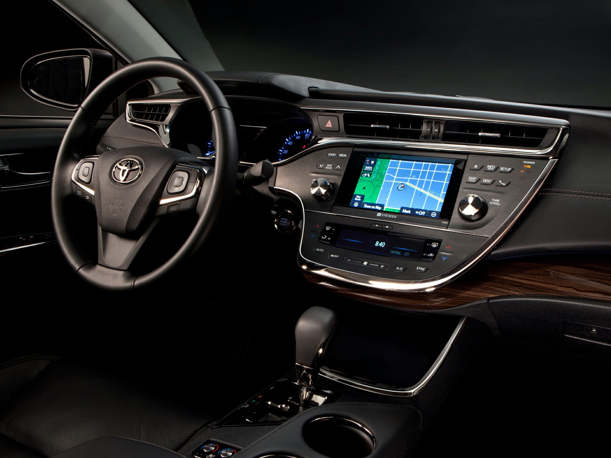 Dashboard with navigation system and steering wheel controls