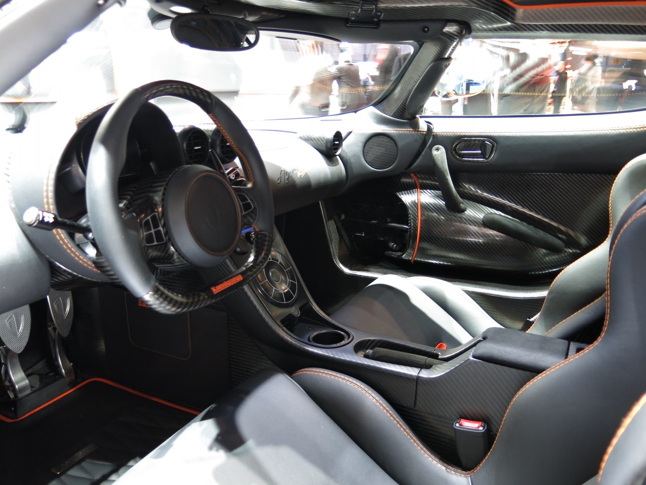 Carbon fiber interior with detailed steering wheel and sport seats