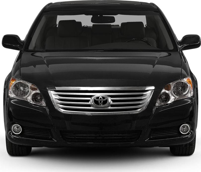 Front view with horizontal chrome grille and dual headlight design