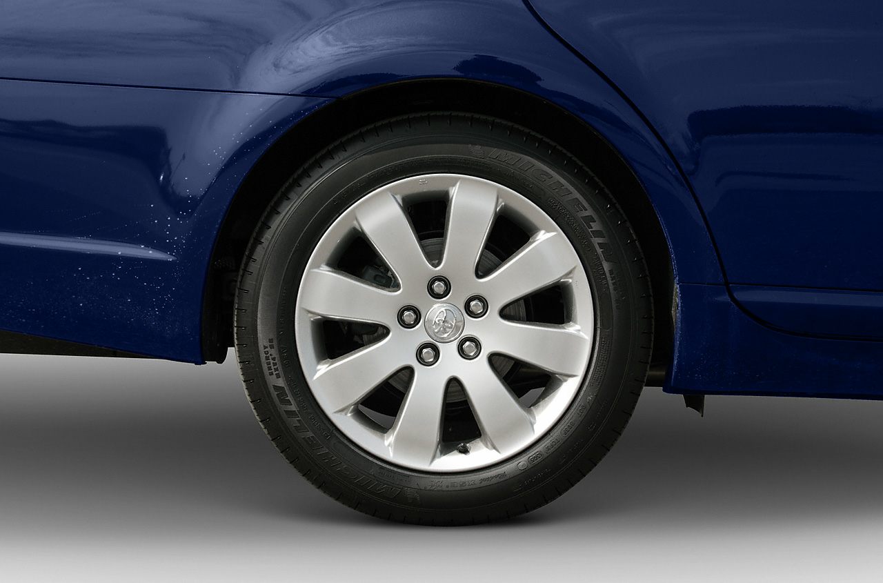 Close-up of alloy wheel and tire on car rear side
