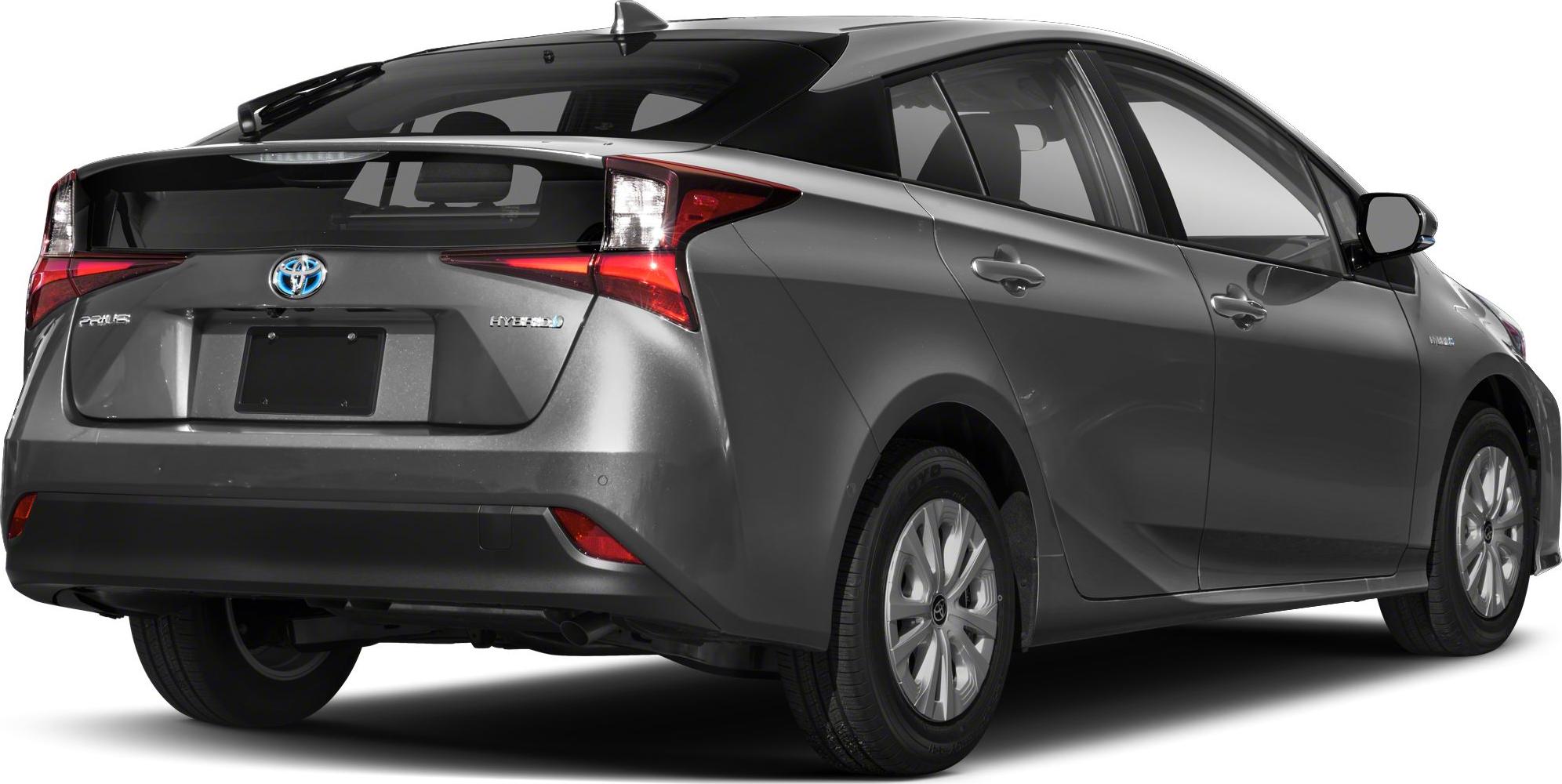 Rear view of hybrid hatchback with angular taillights and aerodynamic shape
