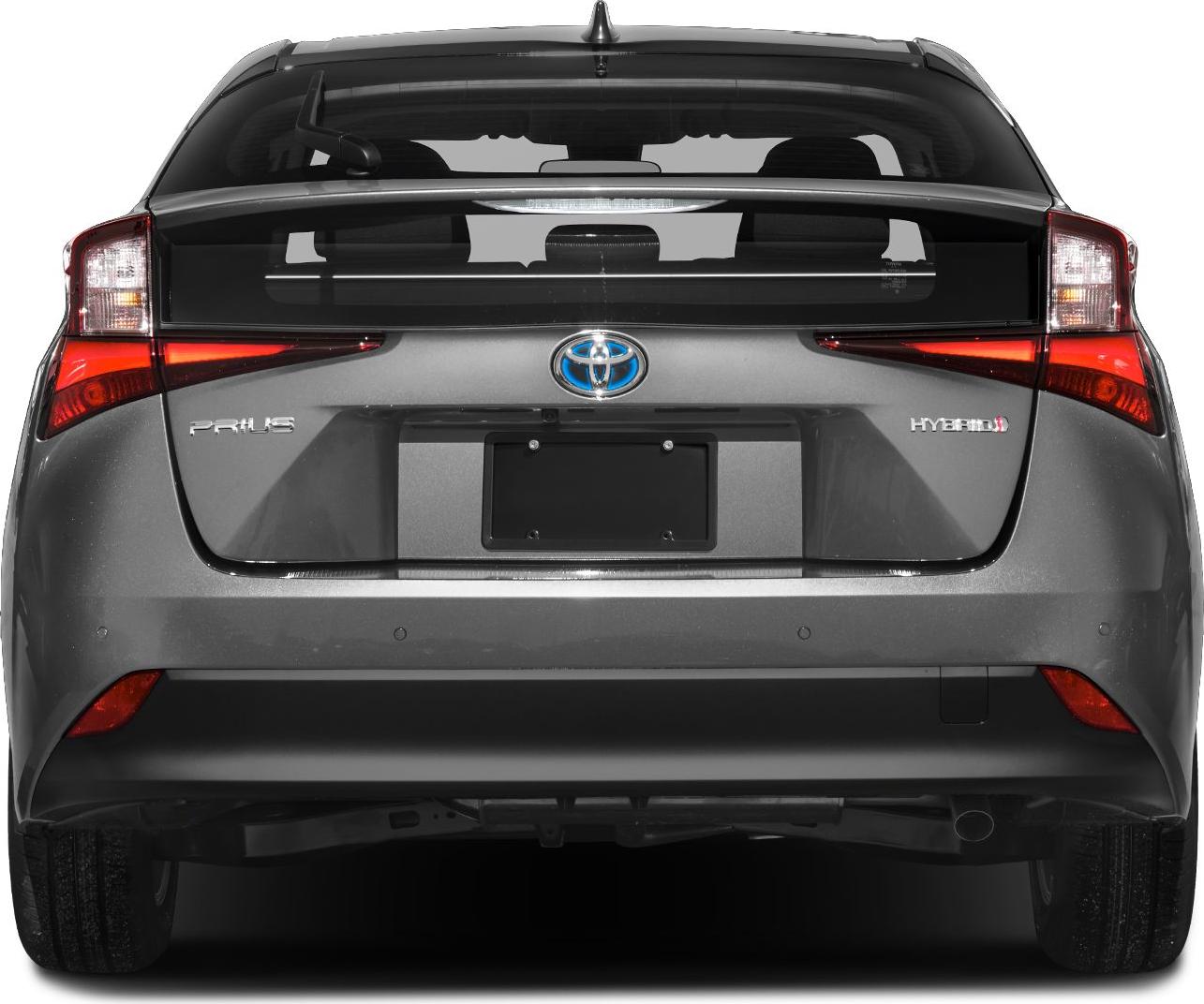 Rear view with distinctive taillights and rear hatch of a hybrid vehicle