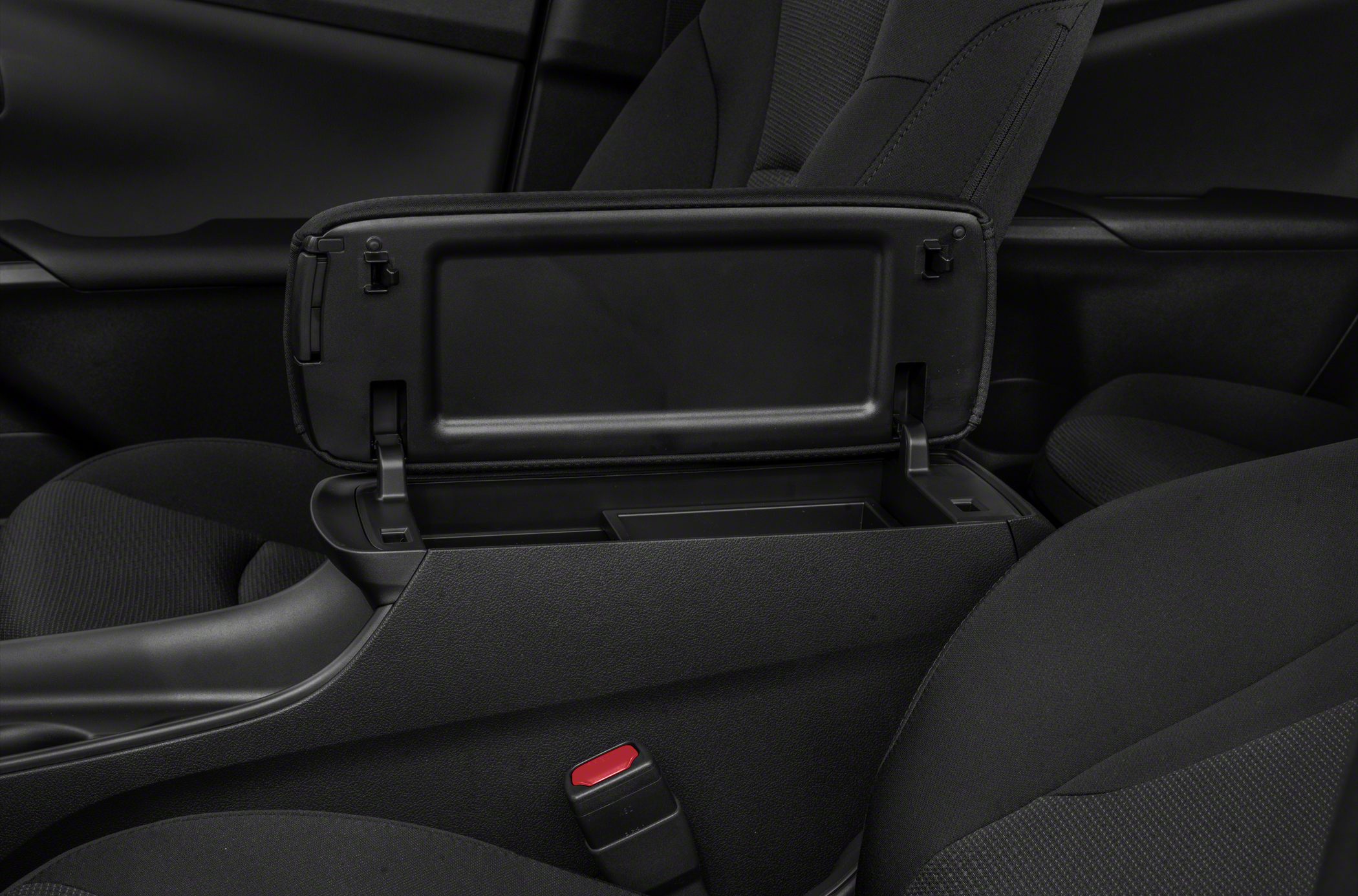 Open center console storage with armrest in car interior