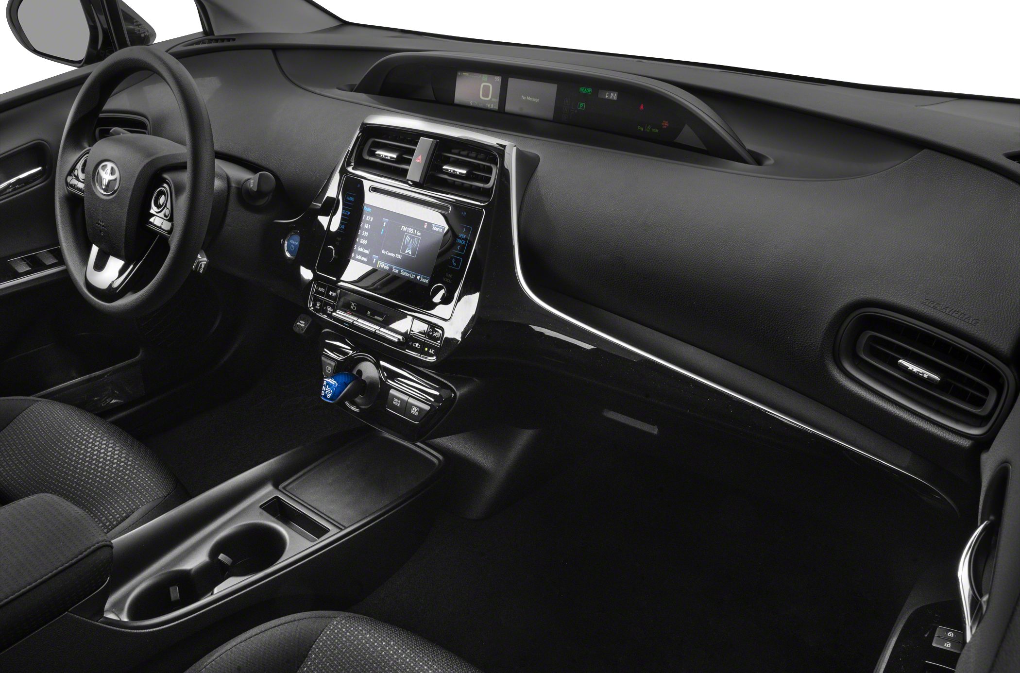 Dashboard with digital display and center console with touch controls
