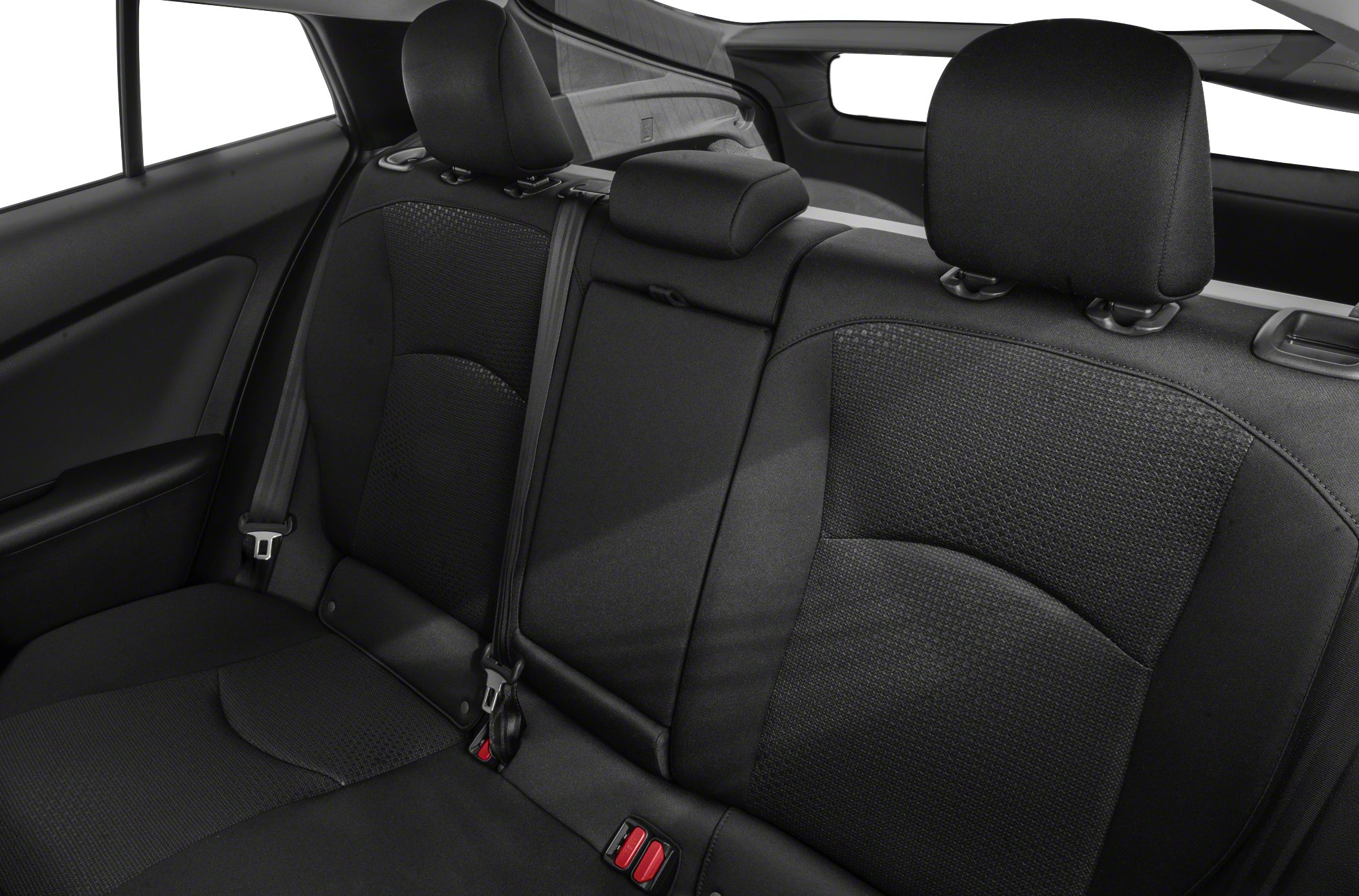 Black fabric rear seats with headrests and seatbelts