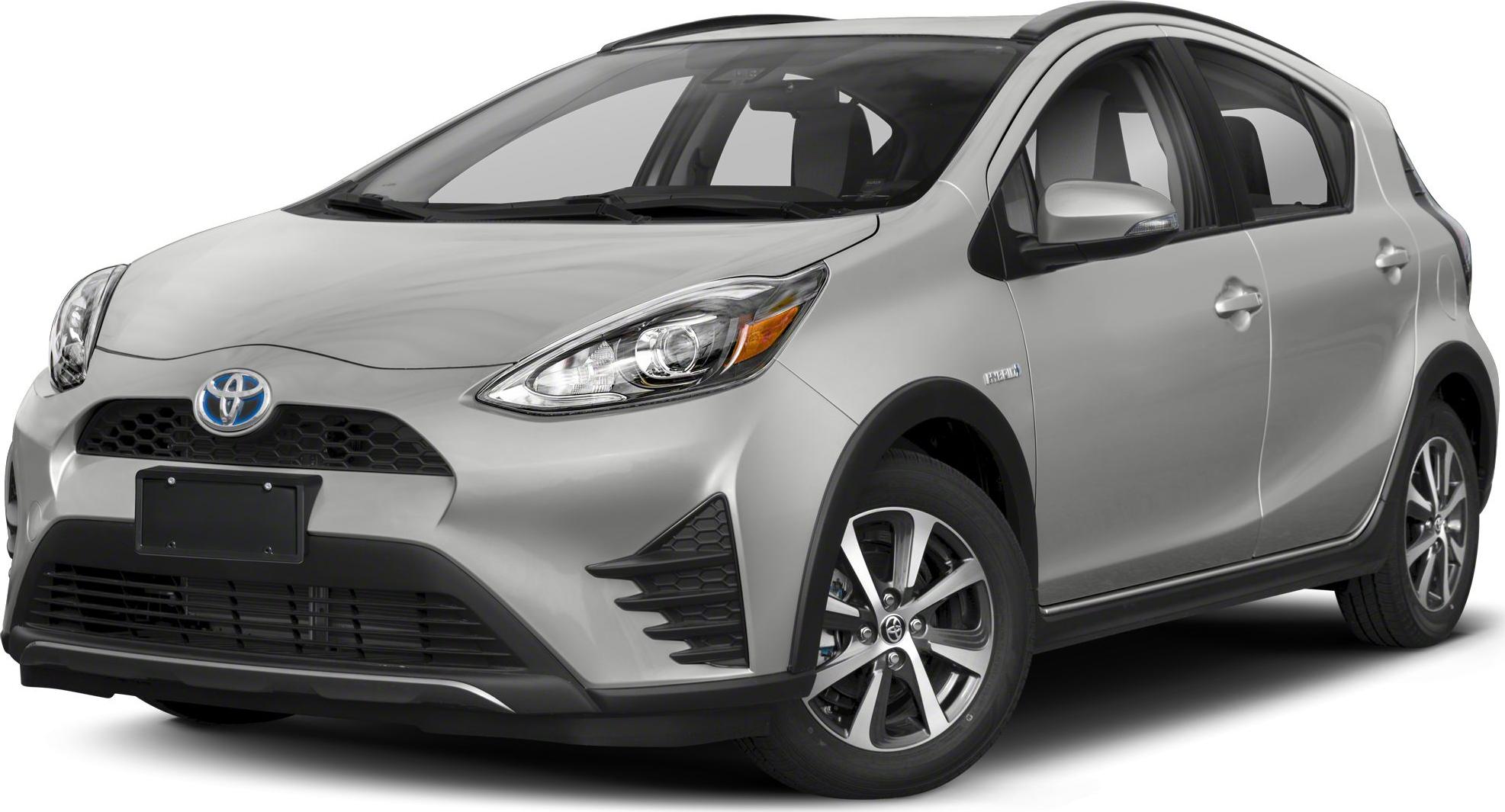 Compact hatchback front side view with hybrid badge