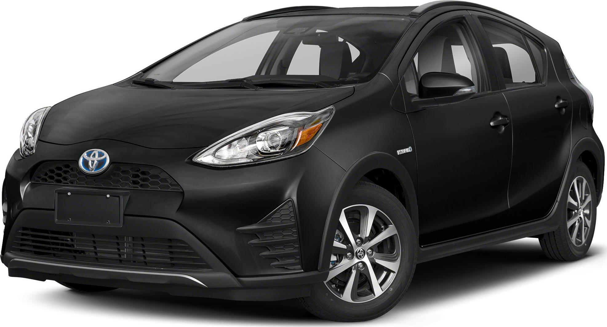 Front side view of black hybrid hatchback with distinctive headlights and alloy wheels