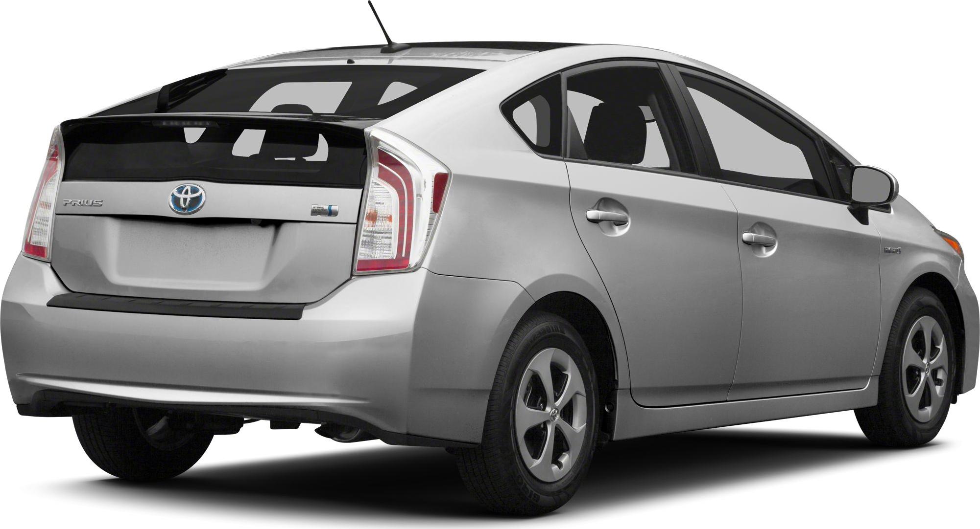 Rear view of a silver hybrid hatchback with distinctive tail lights and aerodynamic design