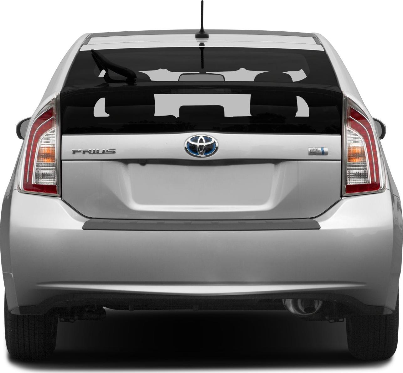 Rear view of hybrid hatchback with distinct tail lights and hybrid badge