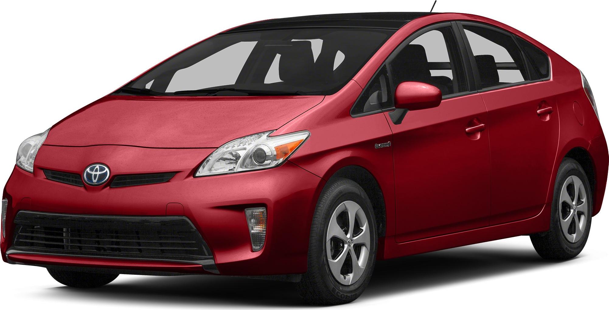 Red hybrid hatchback with distinctive front headlights and aerodynamic shape